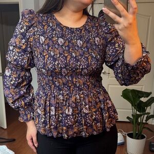 Universal Thread Floral Puff Sleeve Blouse - Purple and Gold